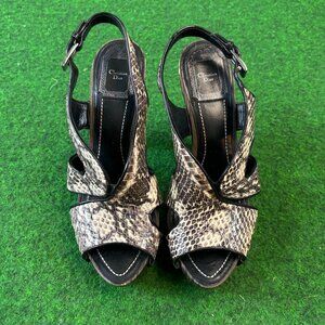 Christain Dior  Python Platform "Feline" Pumps Brown Beige Wooden Size 7.5